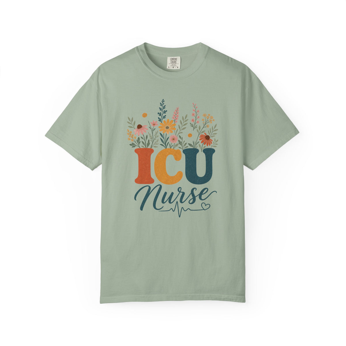 Wildflower ICU Nurse Comfort Colors 1717 tee in Bay
