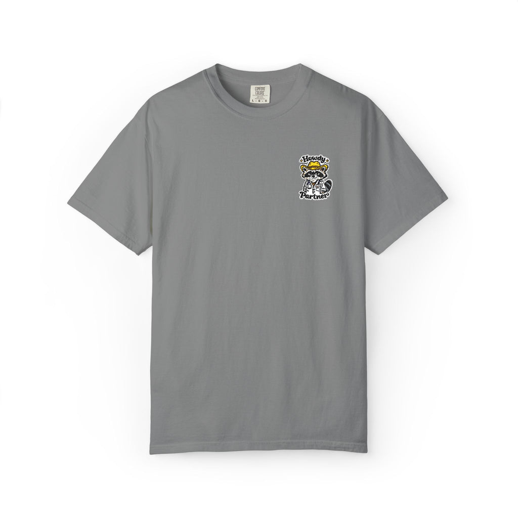 Howdy Partner Raccoon Doctor Embroidered Shirt in Grey
