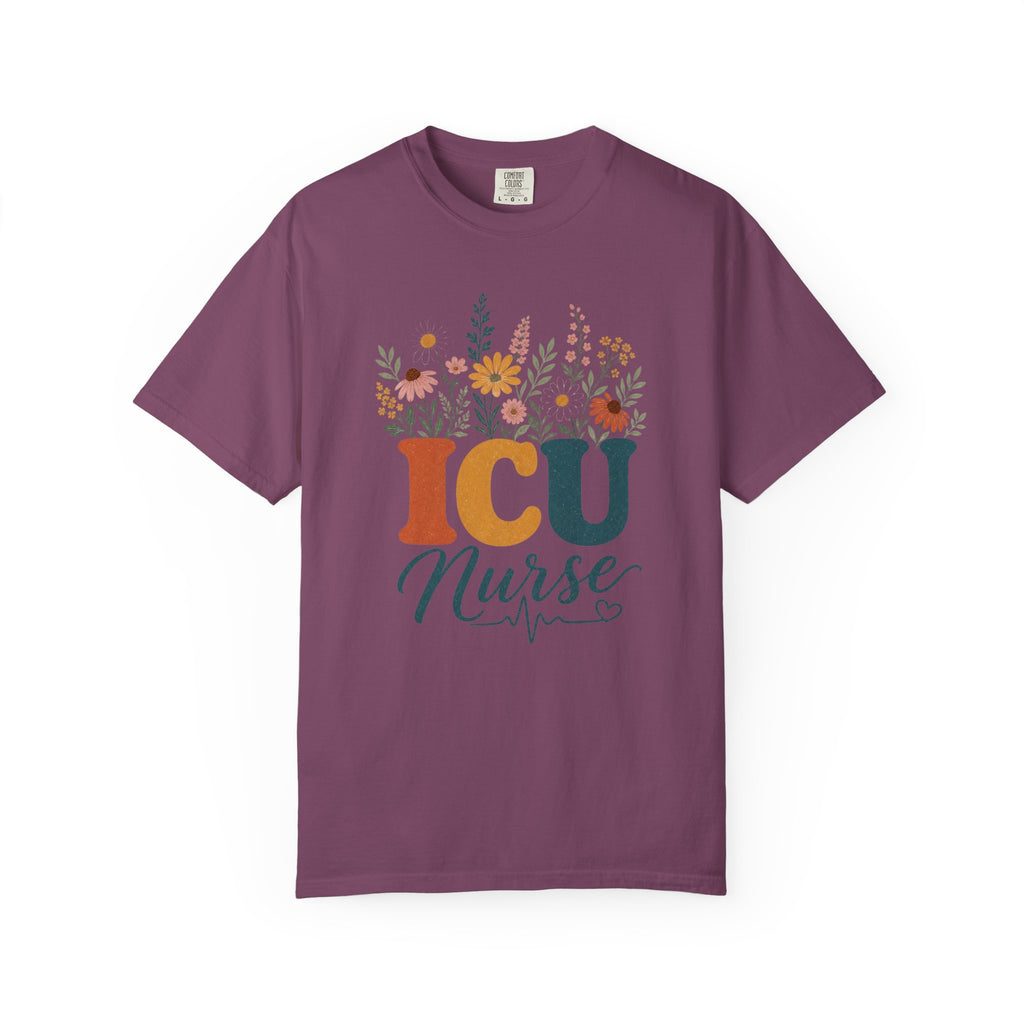 Wildflower ICU Nurse Comfort Colors 1717 tee in Berry