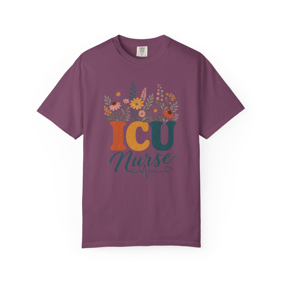 Wildflower ICU Nurse Comfort Colors 1717 tee in Berry