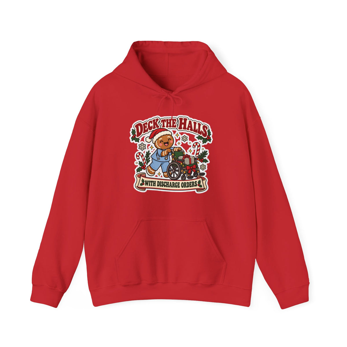 Deck the Halls with Discharge Orders Hoodie in Red