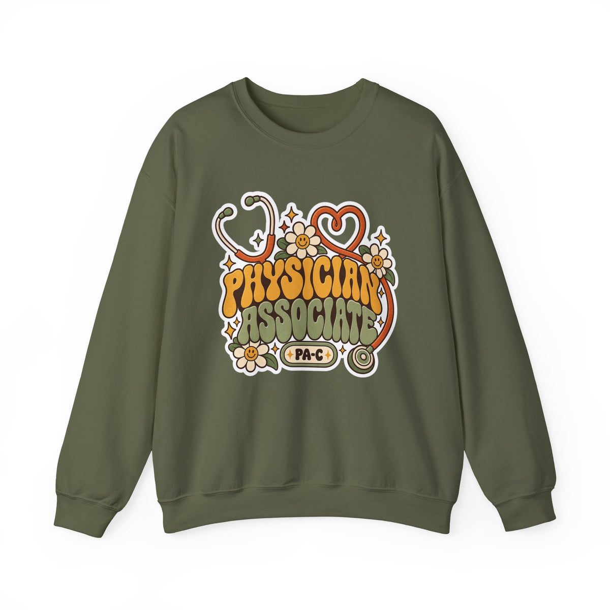 Physician Associate Retro Groovy Sweatshirt in Military Green