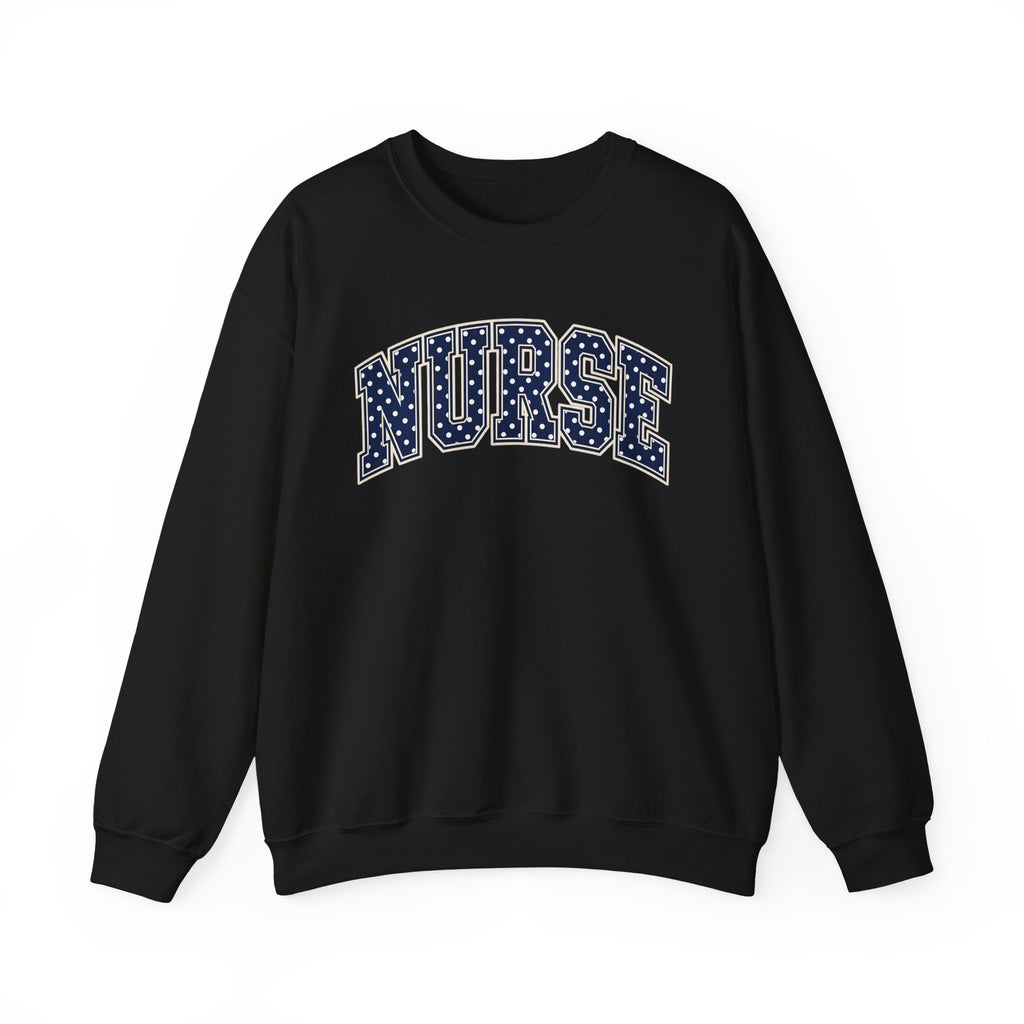 Nurse Polka Dot Varsity Sweatshirt in Black