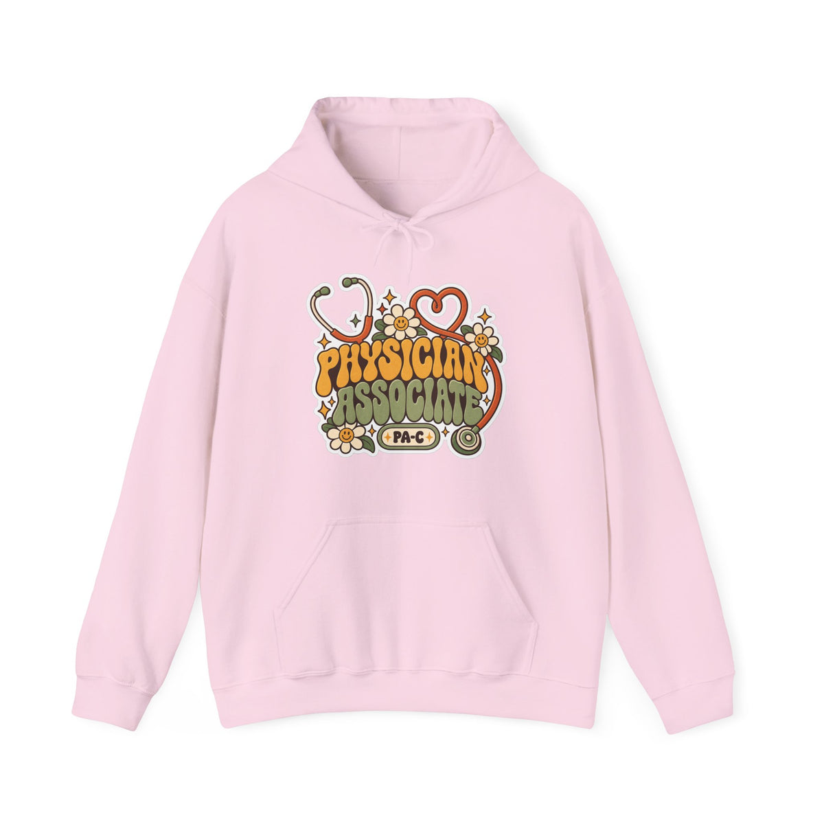Physician Associate Retro Groovy Hoodie in Light Pink