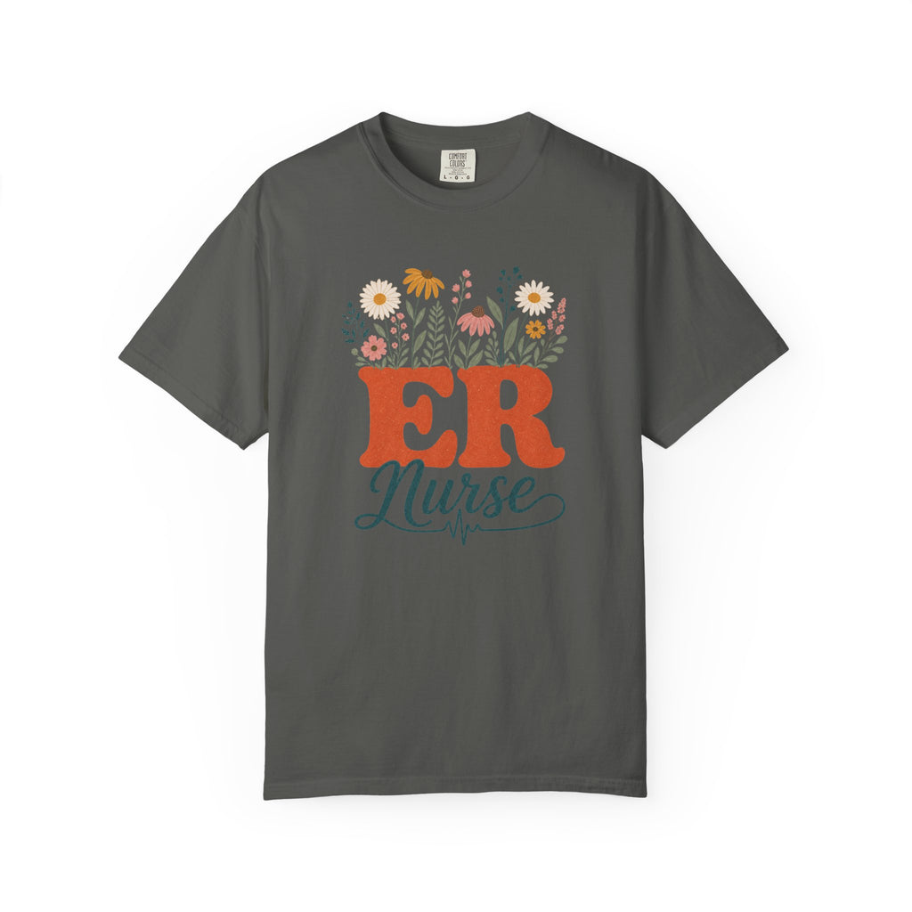 Wildflower ER Nurse Comfort Colors 1717 tee in Pepper