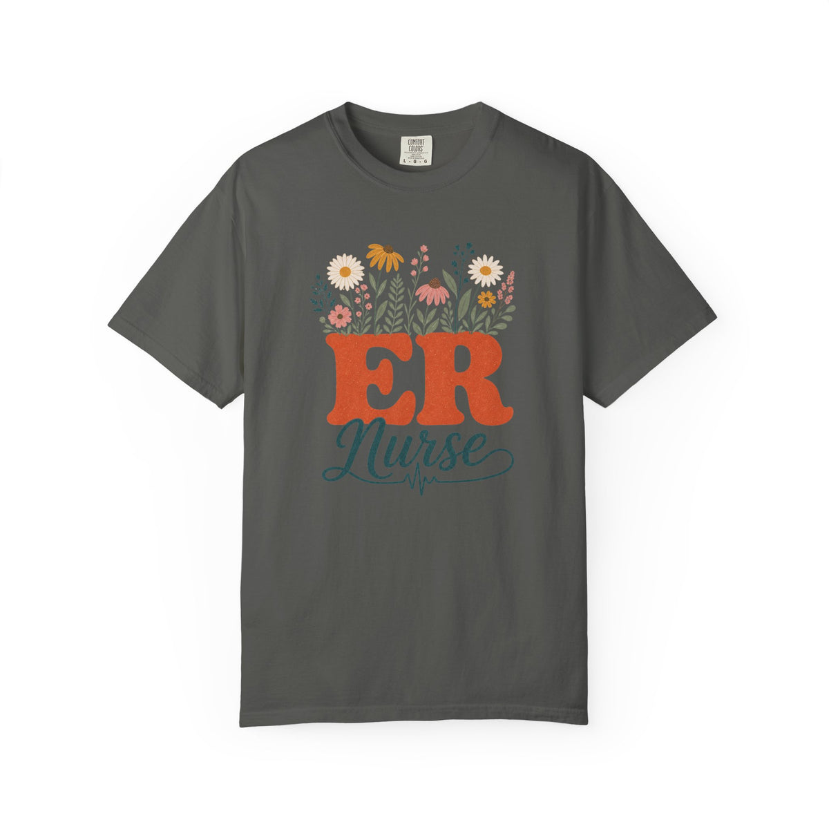Wildflower ER Nurse Comfort Colors 1717 tee in Pepper