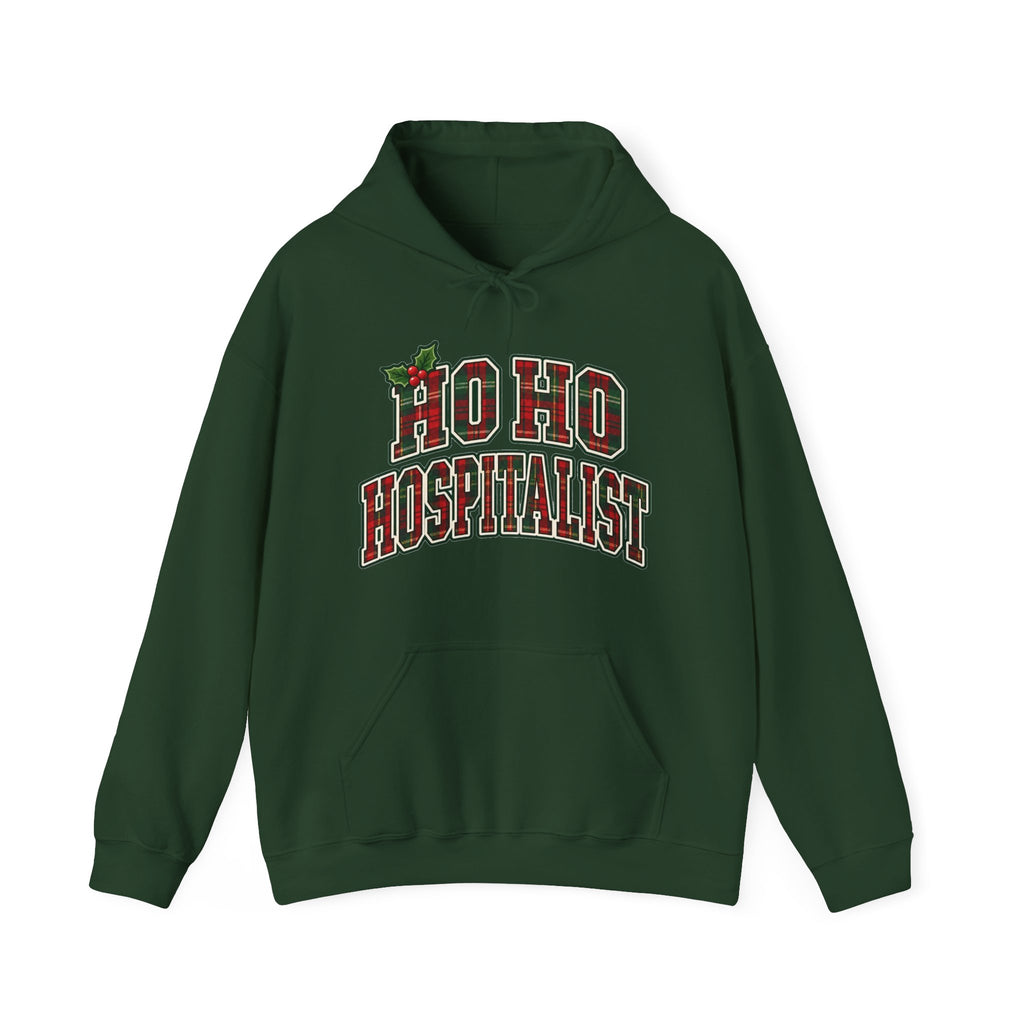 Ho Ho Hospitalist Plaid Hoodie in Forest Green