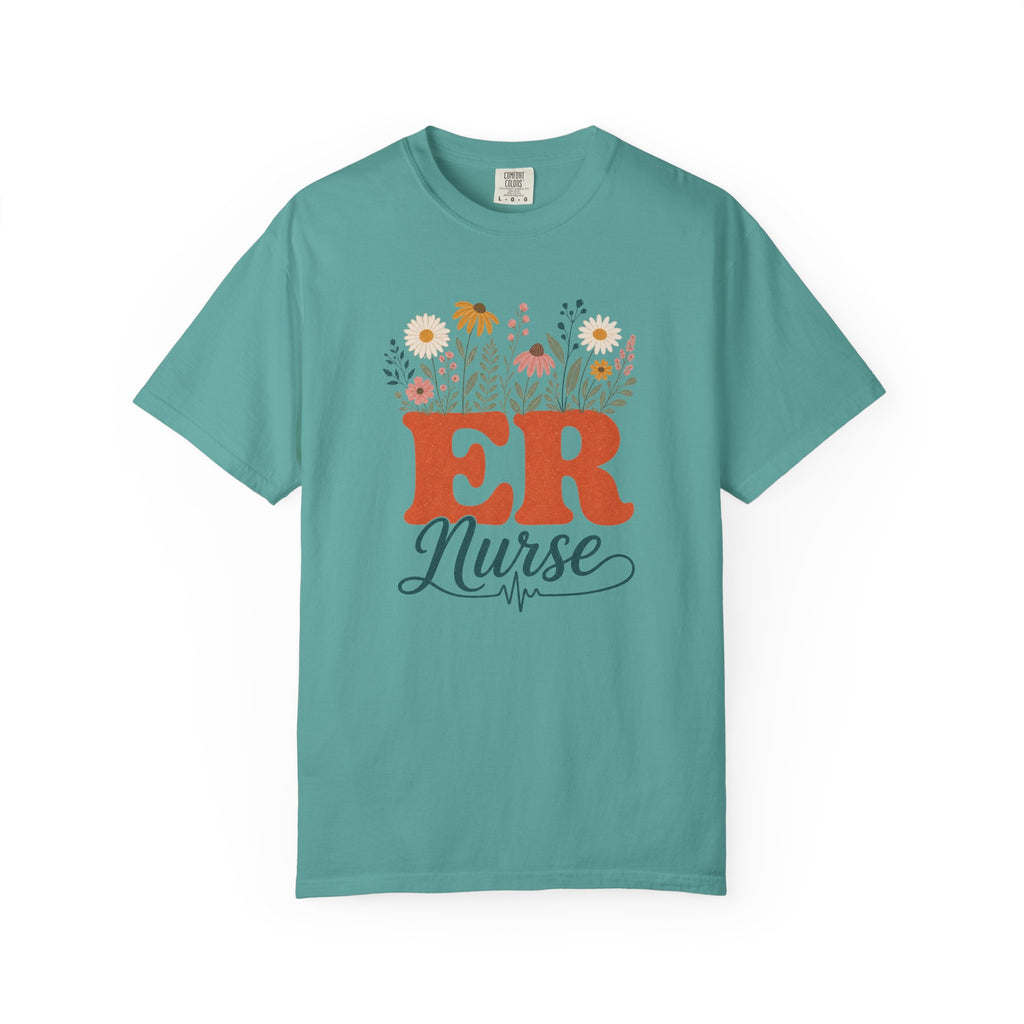 Wildflower ER Nurse Comfort Colors 1717 tee in Seafoam