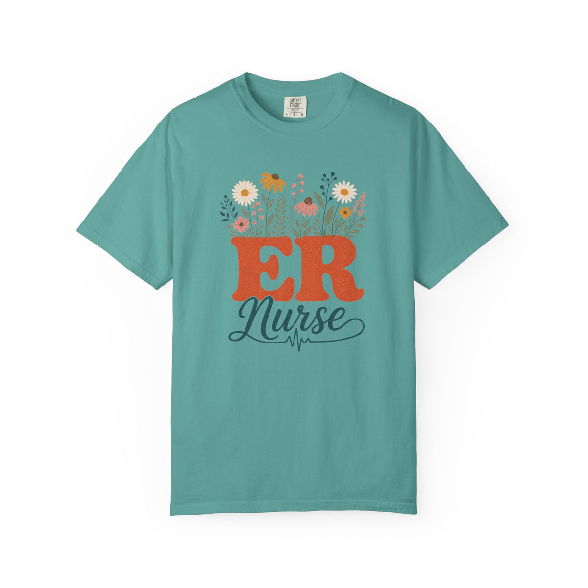 Wildflower ER Nurse Comfort Colors 1717 tee in Seafoam