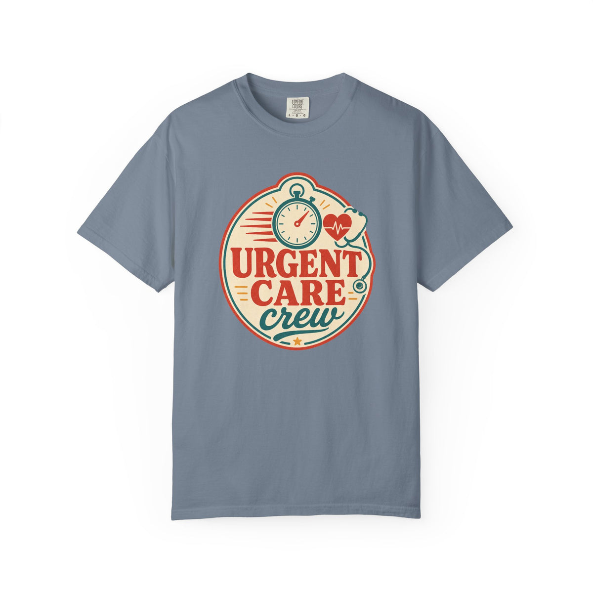 Urgent Care Crew printed Comfort Colors1717 tee in Blue Jean