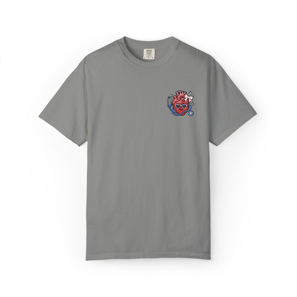 Cute Anatomical Heart Embroidered Shirt in Granite