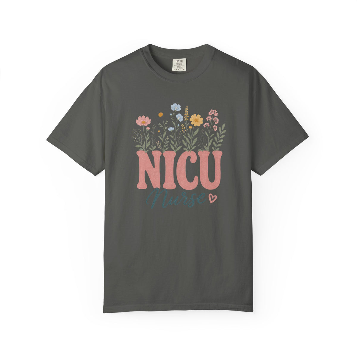 Pastel wildflower NICU Nurse Comfort Colors 1717 tee in Pepper