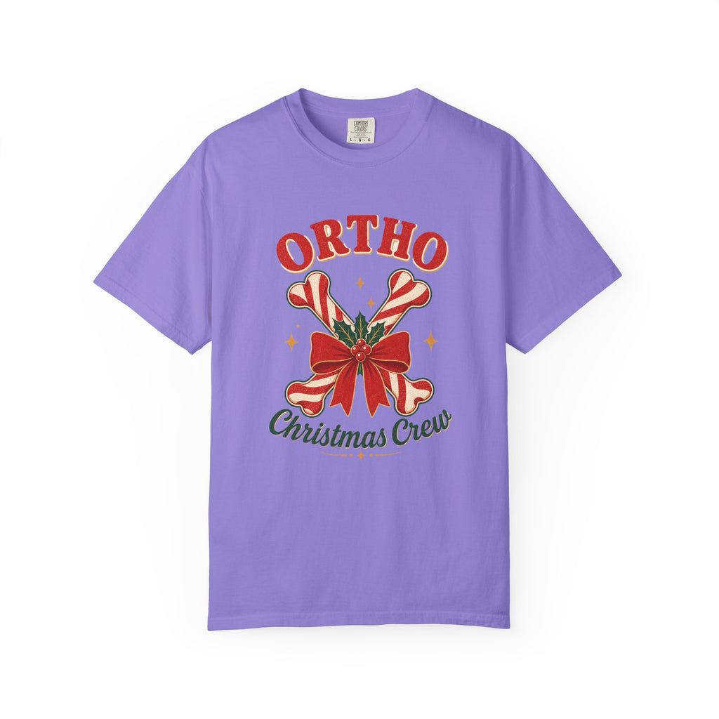Ortho Christmas Crew candy-cane bones Comfort Colors 1717 tee in Violet