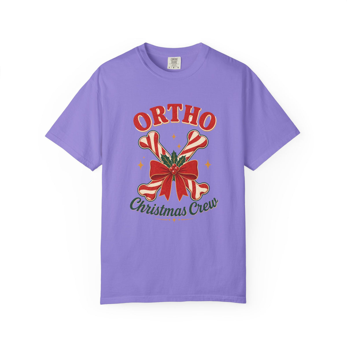 Ortho Christmas Crew candy-cane bones Comfort Colors 1717 tee in Violet