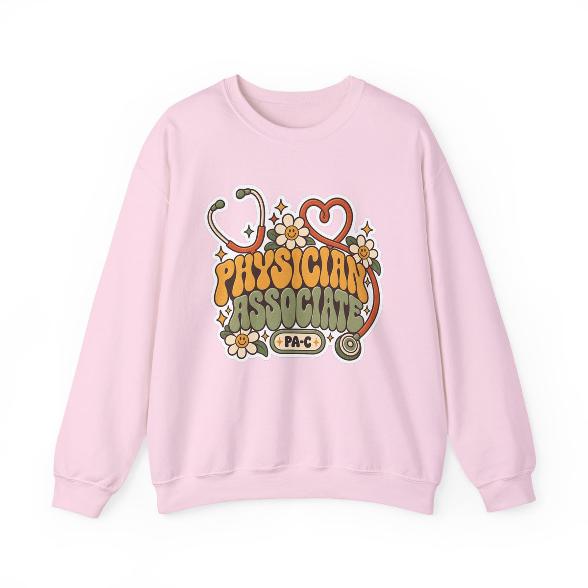 Physician Associate Retro Groovy Sweatshirt in Light Pink