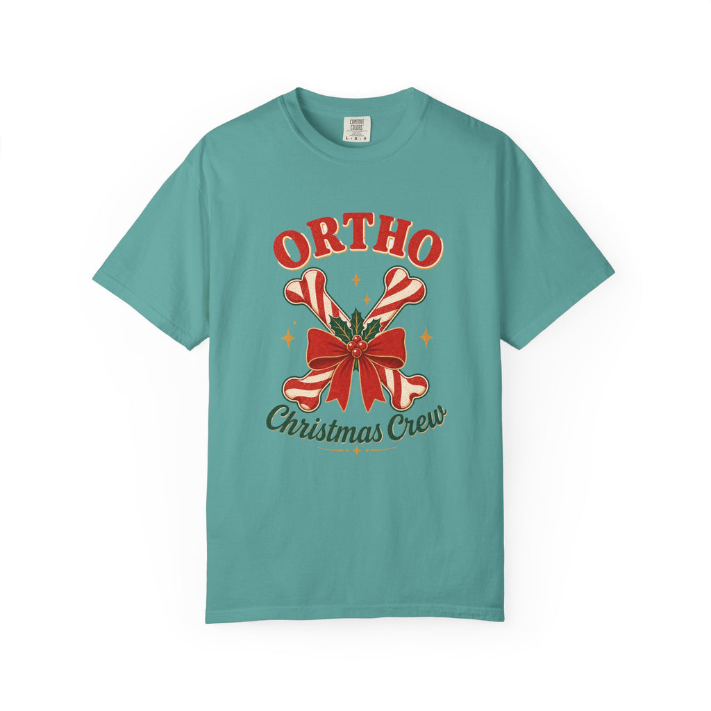 Ortho Christmas Crew candy-cane bones Comfort Colors 1717 tee in Seafoam