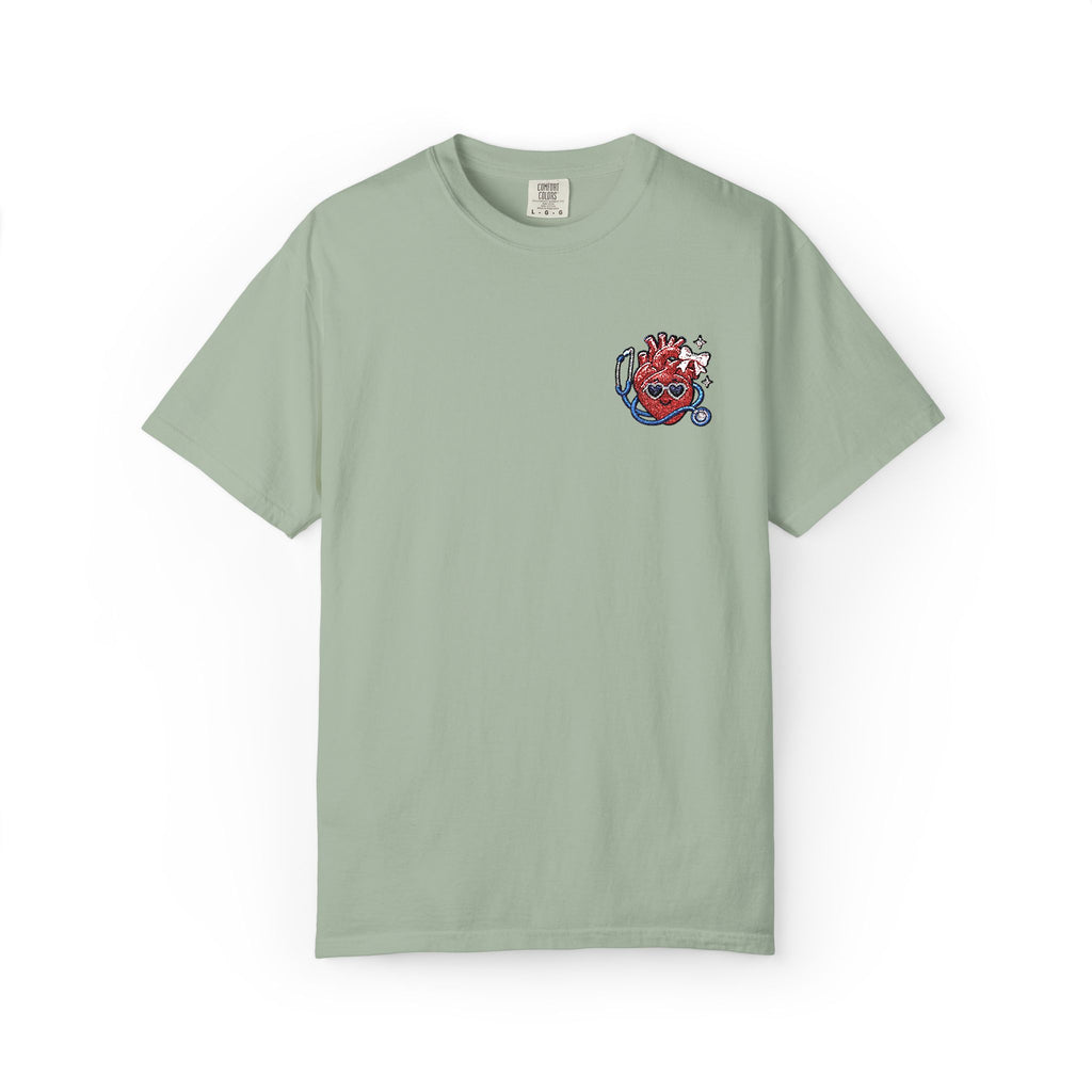 Cute Anatomical Heart Embroidered Shirt in Bay