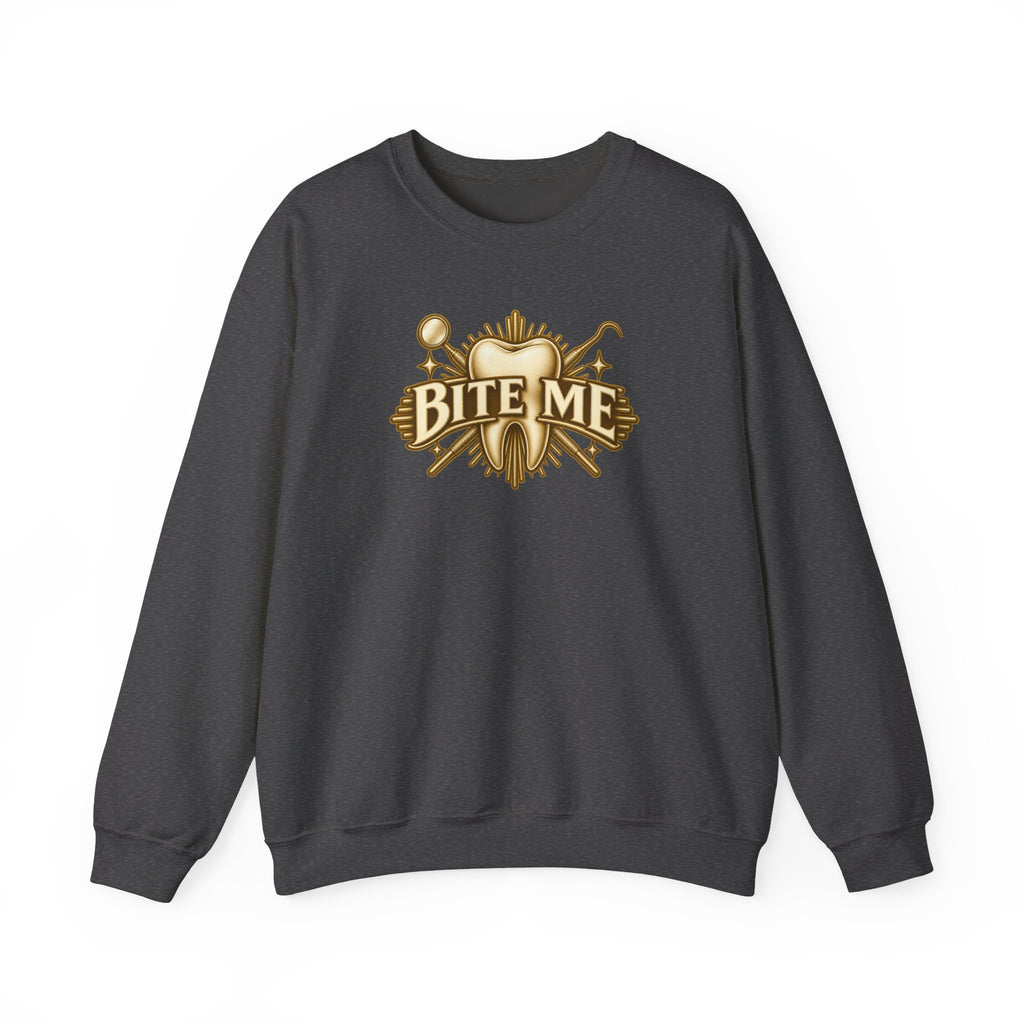 Bite Me Crest Sweatshirt in Dark Heather
