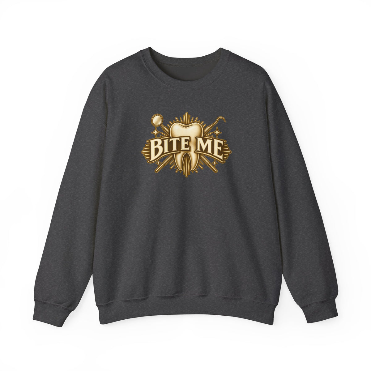 Bite Me Crest Sweatshirt in Dark Heather