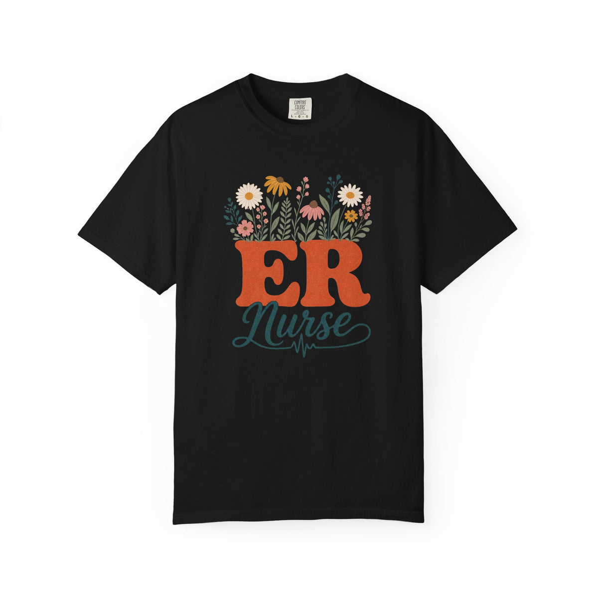 Wildflower ER Nurse Comfort Colors 1717 tee in Black