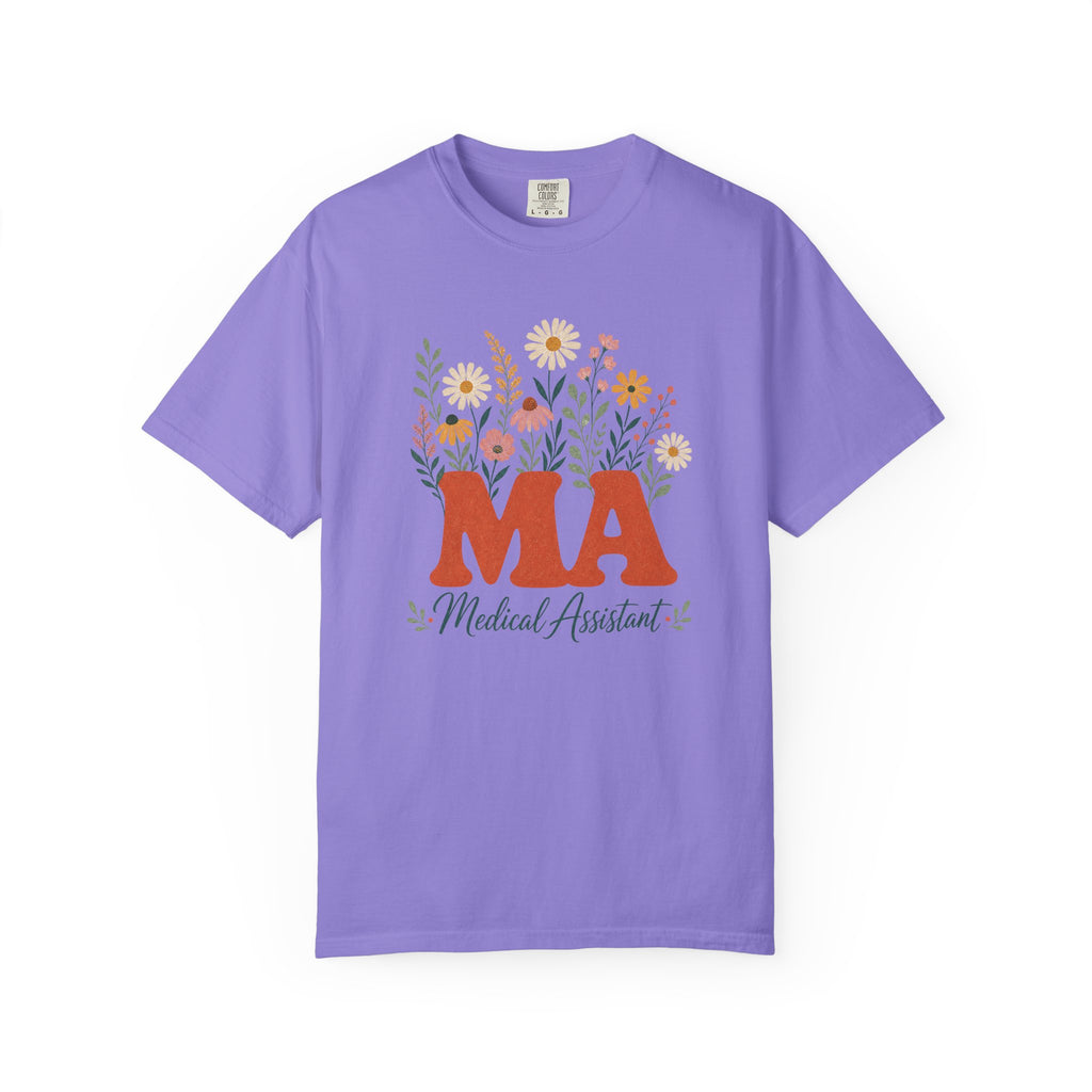 Floral Medical Assistant MA Comfort Colors 1717 tee in Violet