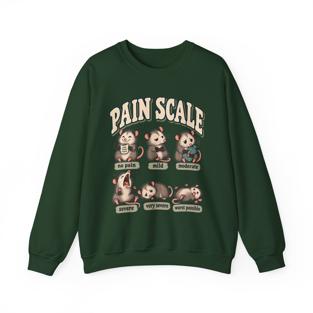 Pain Scale Opossum Sweatshirt in Forest Green