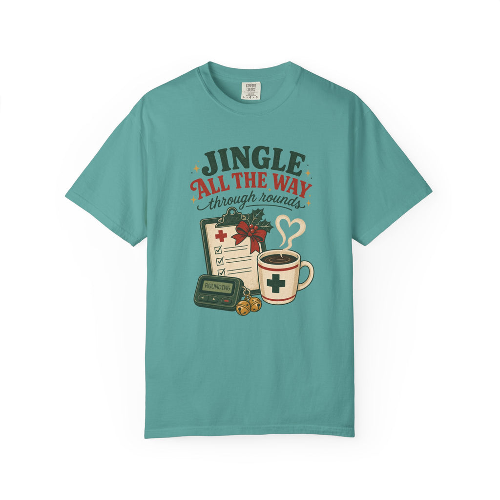 Jingle All the Way Through Rounds Christmas Comfort Colors 1717 tee in Seafoam