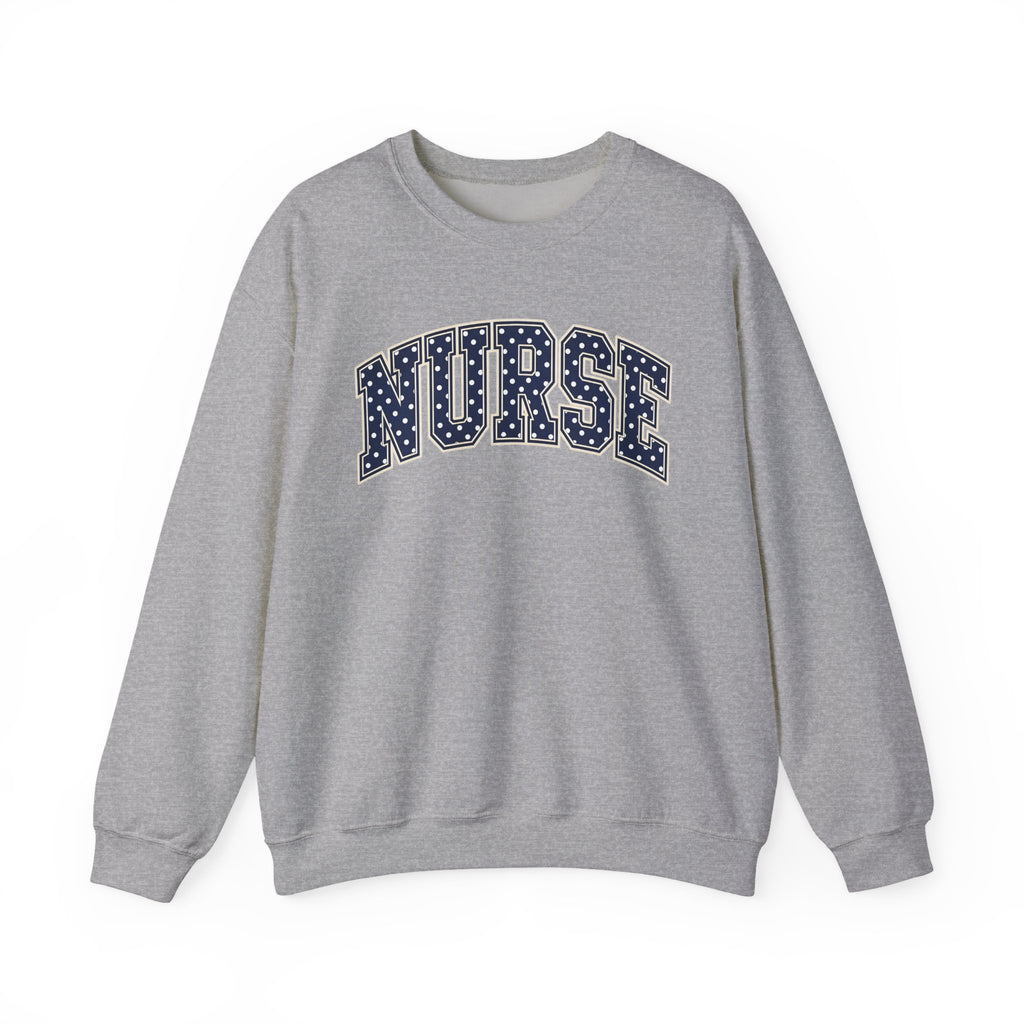 Nurse Polka Dot Varsity Sweatshirt in Sport Grey