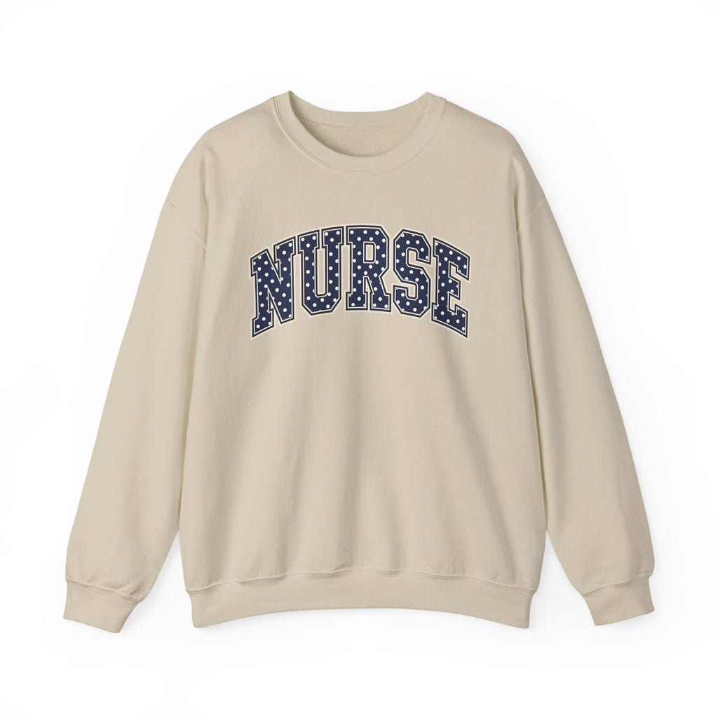 Nurse Polka Dot Varsity Sweatshirt in Sand