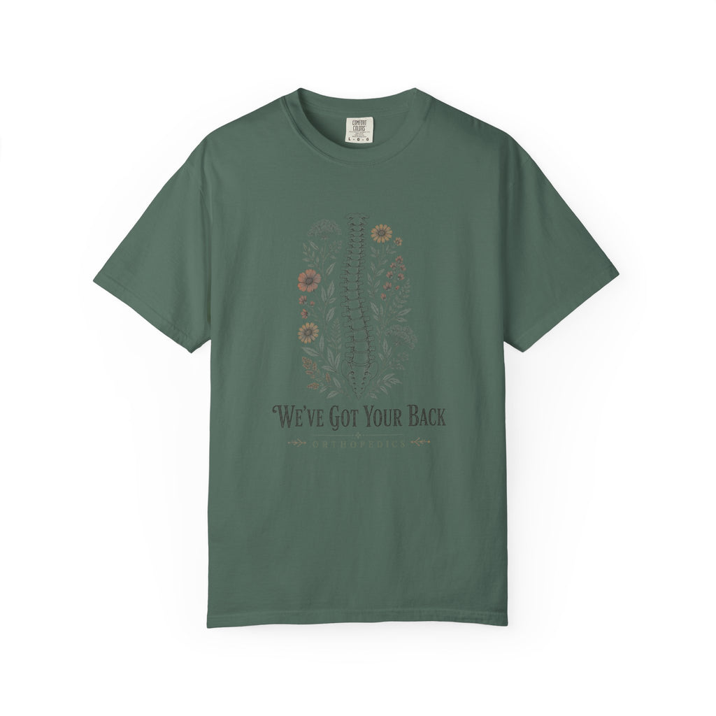 We've Got Your Back Orthopedics floral spine Comfort Colors 1717 tee in Blue Spruce