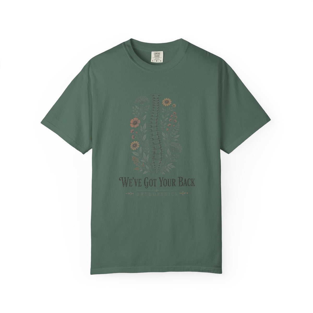 We've Got Your Back Orthopedics floral spine Comfort Colors 1717 tee in Blue Spruce