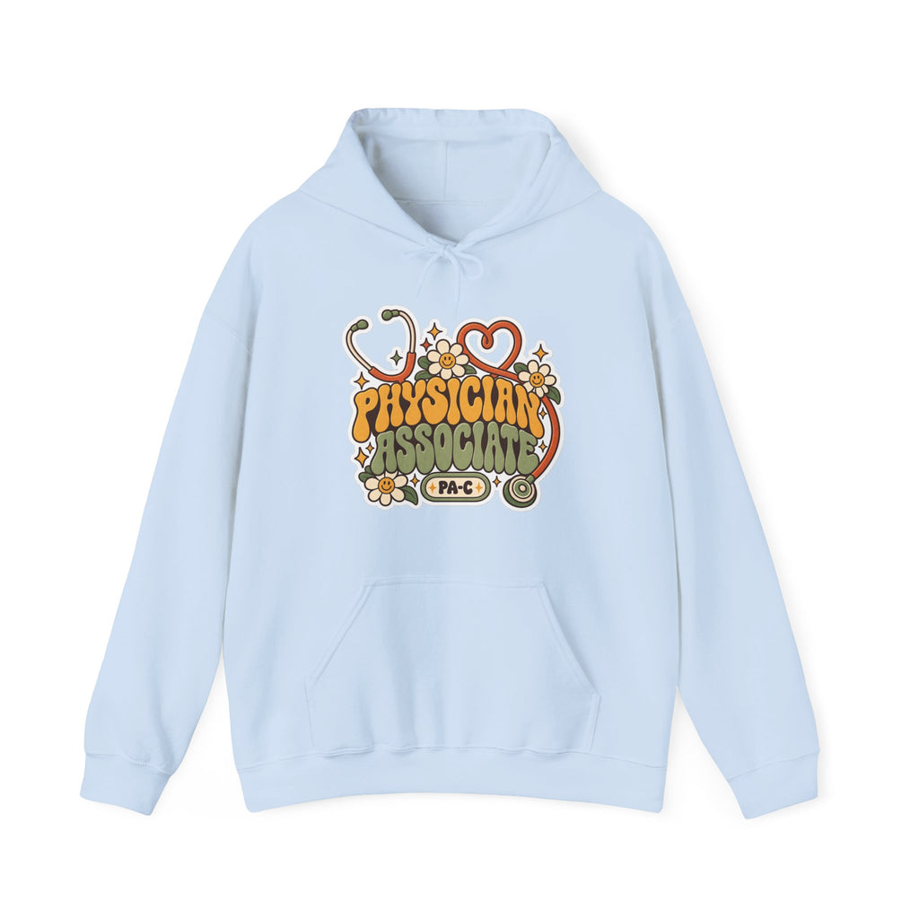 Physician Associate Retro Groovy Hoodie in Light Blue