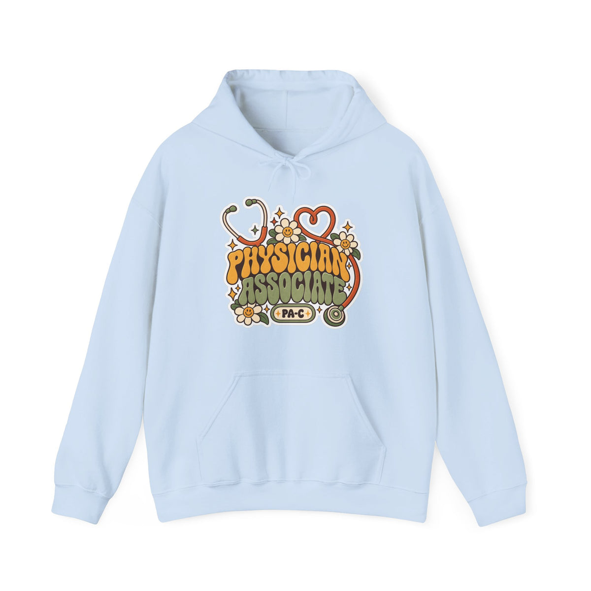 Physician Associate Retro Groovy Hoodie in Light Blue