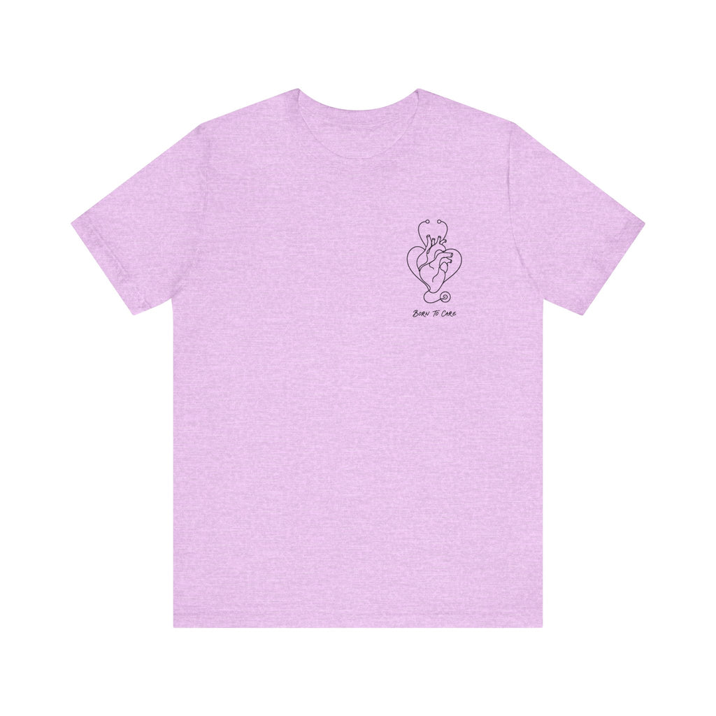 Born to Care Heart Stethoscope T-Shirt in Heather Prism Lilac