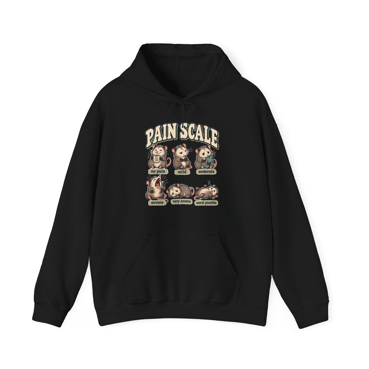 Pain Scale Opossum Hoodie in Black
