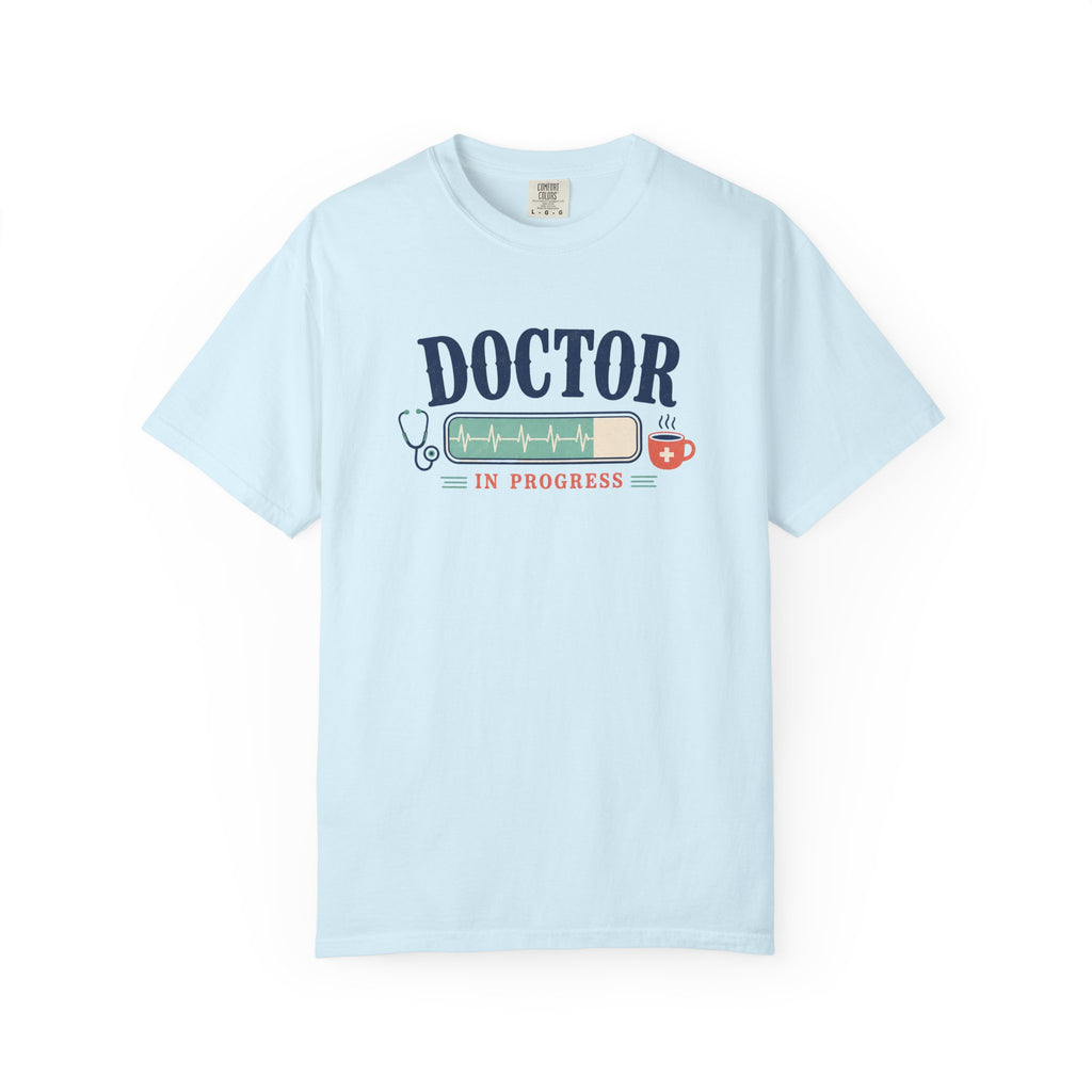 Doctor in Progress printed Comfort Colors 1717 tee in Chambray