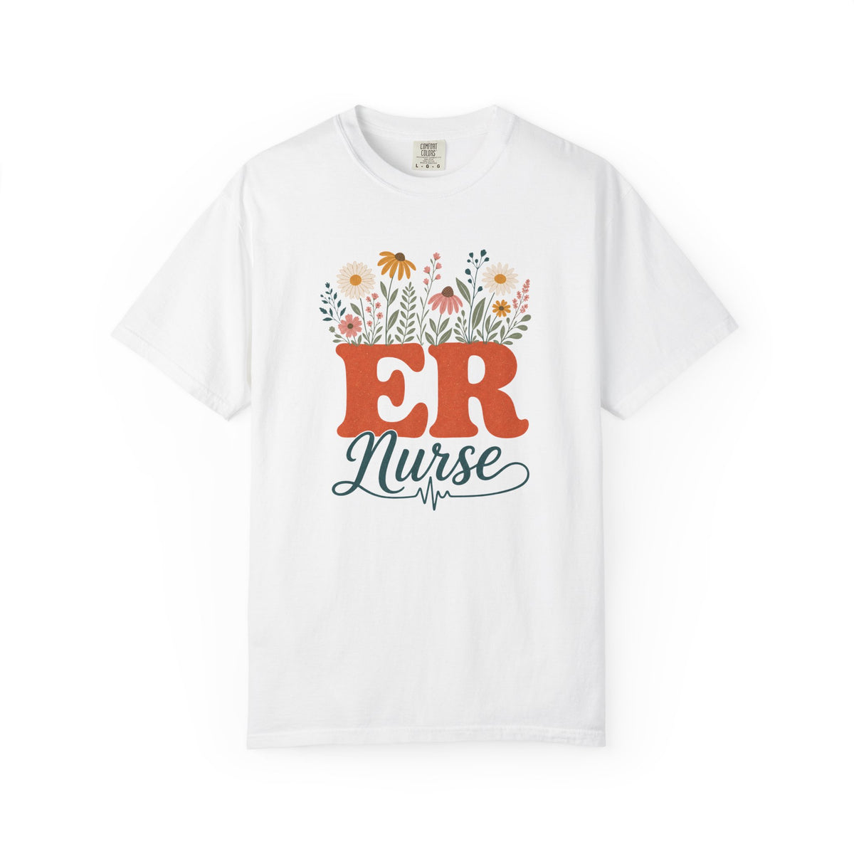 Wildflower ER Nurse Comfort Colors 1717 tee in White