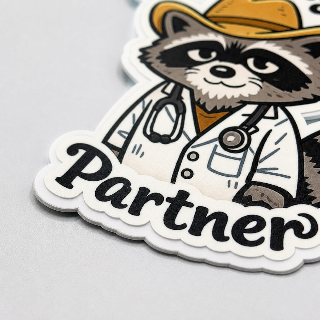 Howdy Partner Raccoon Doctor Sticker | Western Medical Sticker
