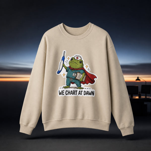 We Chart at Dawn Frog Nurse Sweatshirt | Night Shift Healthcare Crewneck