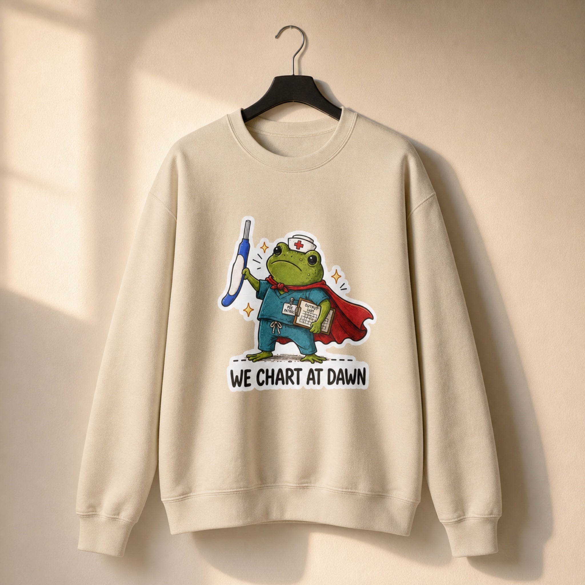 We Chart at Dawn Frog Nurse Sweatshirt | Night Shift Healthcare Crewneck