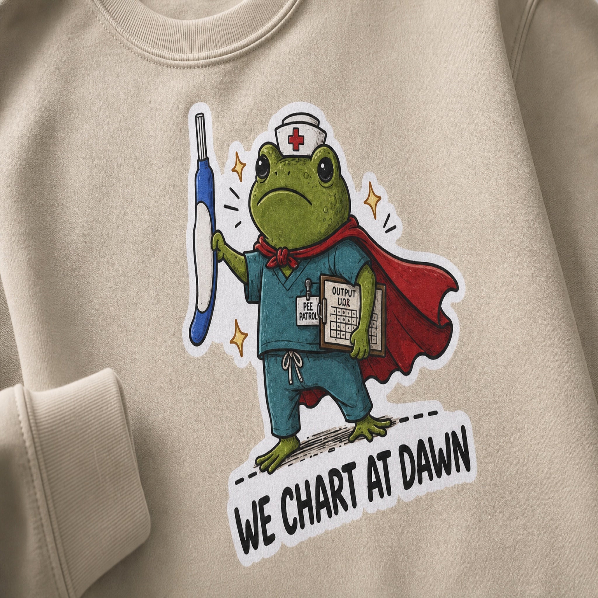We Chart at Dawn Frog Nurse Sweatshirt | Night Shift Healthcare Crewneck