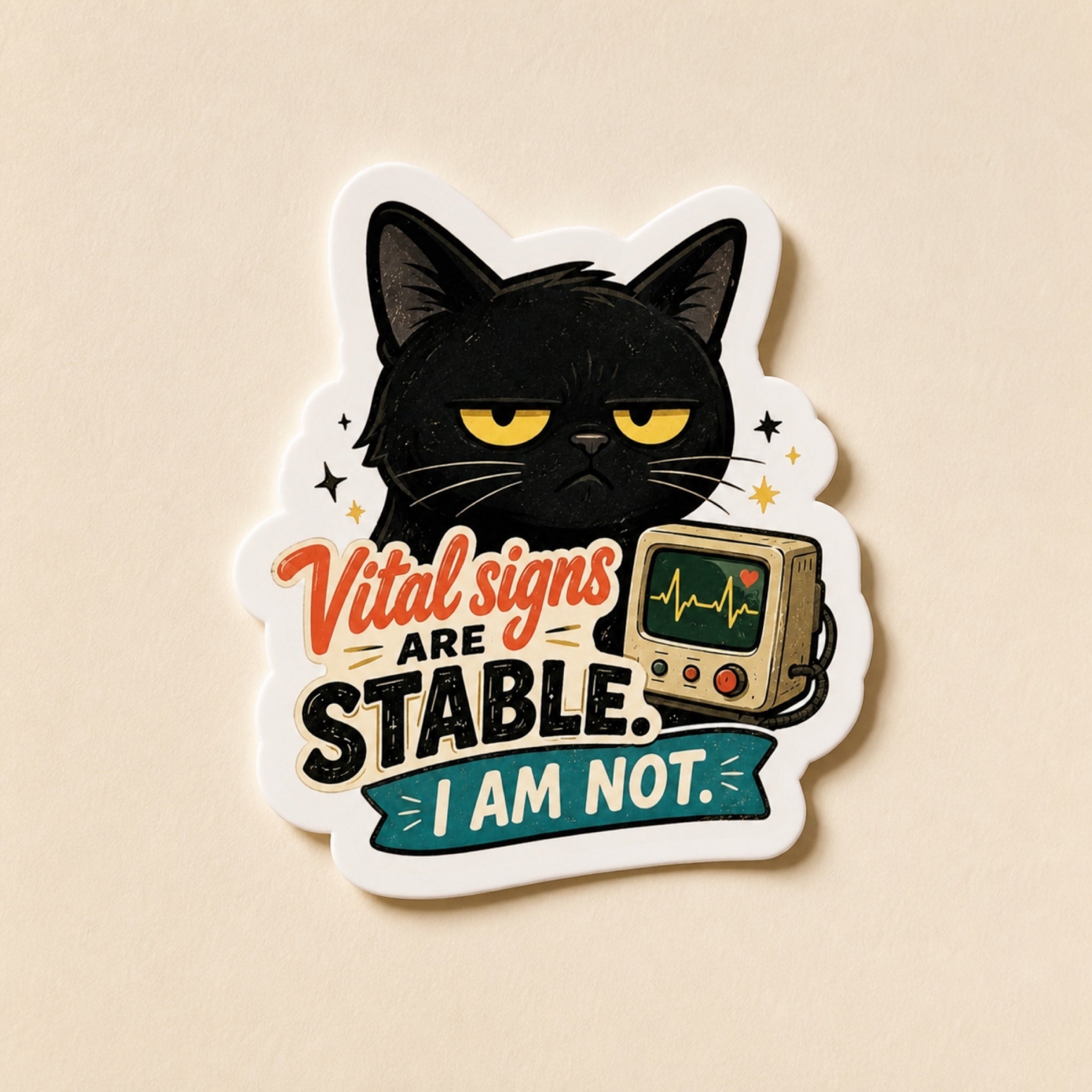 Vital Signs Are Stable Sticker | Grumpy Cat Kiss-Cut Nurse Gift