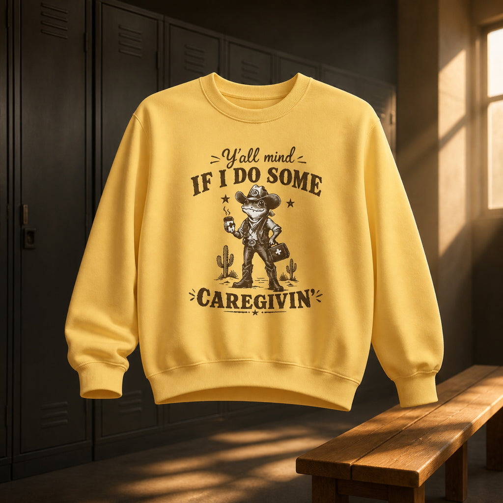 Caregivin' Cowboy Frog Crewneck Sweatshirt | Nurse & Caregiver Gift