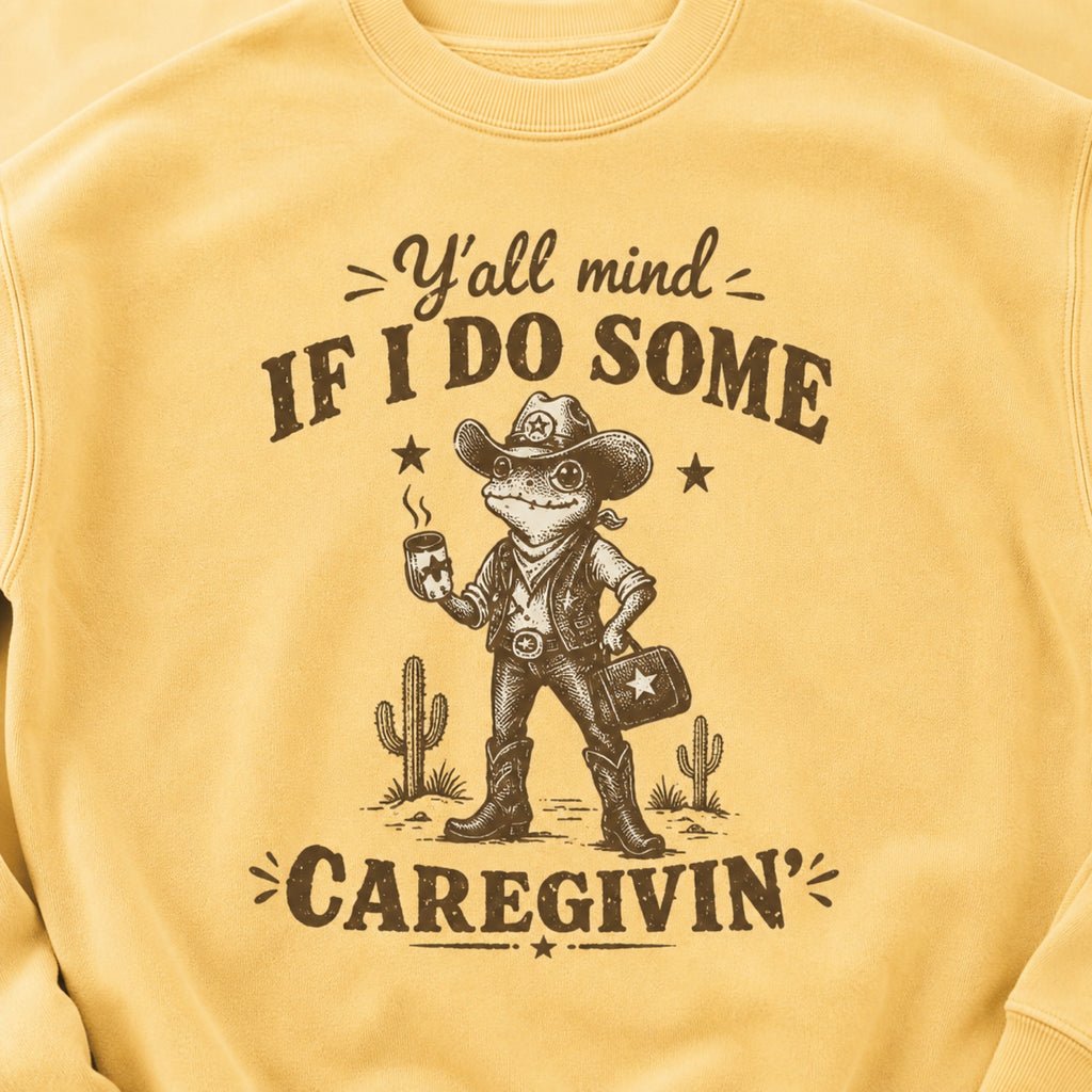 Caregivin' Cowboy Frog Crewneck Sweatshirt | Nurse & Caregiver Gift