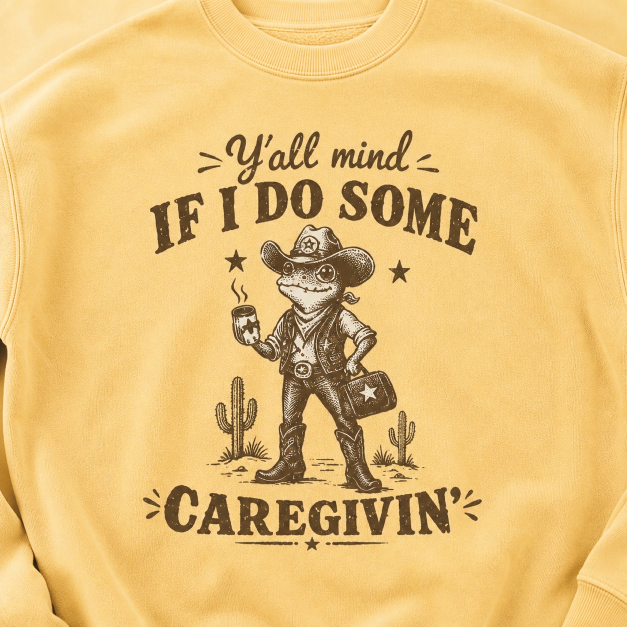 Caregivin' Cowboy Frog Crewneck Sweatshirt | Nurse & Caregiver Gift