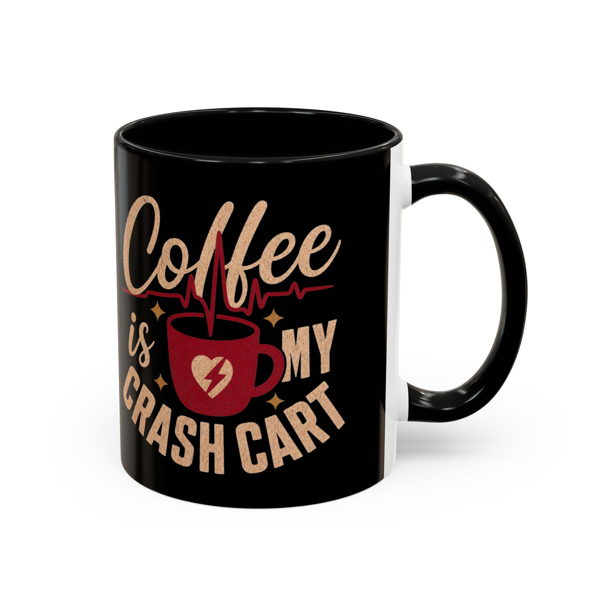 Black accent Coffee Is My Crash Cart mug, 11oz native product photograph on white