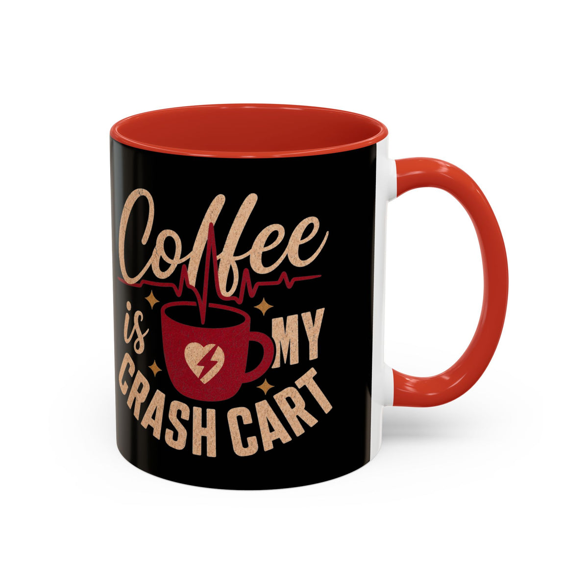 Red accent Coffee Is My Crash Cart mug, 11oz native product photograph on white