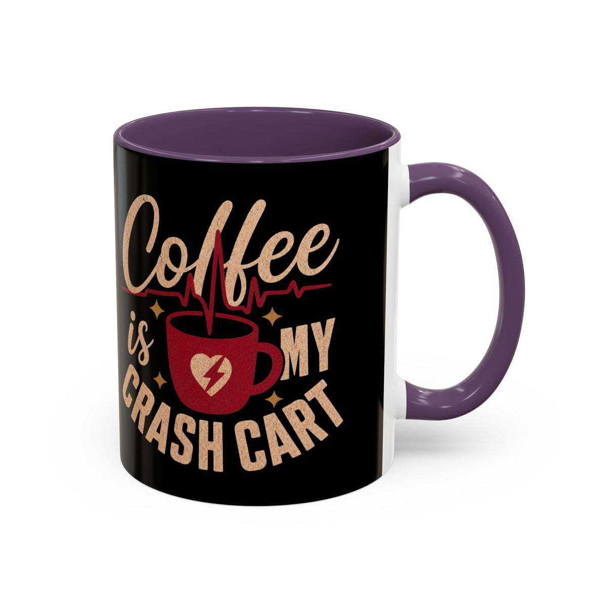 Purple accent Coffee Is My Crash Cart mug, 11oz native product photograph on white