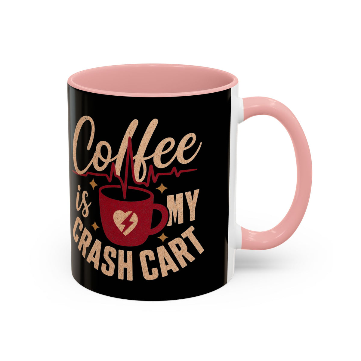 Pink accent Coffee Is My Crash Cart mug, 11oz native product photograph on white