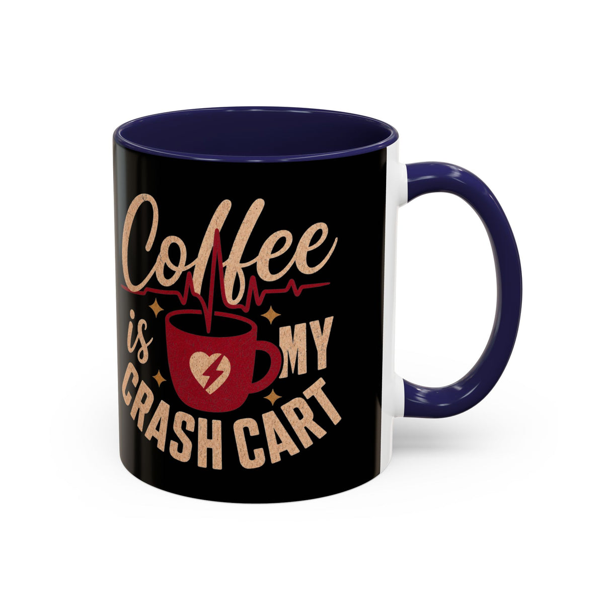 Navy accent Coffee Is My Crash Cart mug, 11oz native product photograph on white